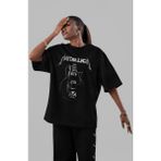 Sevbano Metallica Rock Metal Müzik Grubu Ön Baskılı Unisex Oversize Tişört - Siyah - 2XL