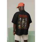 Sevbano Müzik Grubu Slipknot Baskılı Unisex Oversize Rock Metal Tişört - Siyah