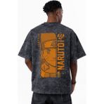 Sevbano Naruto Uzumaki Anime Baskılı Unisex Oversize Eskitme Yıkamalı Tişört - Siyah - XS