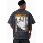Sevbano Naruto Uzumaki Anime Baskılı Unisex Oversize Eskitme Yıkamalı Tişört - Siyah