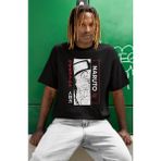 Sevbano Naruto Uzumaki Baskılı Unisex Oversize Anime Dizi Karakter Tişört - Siyah - 4XL