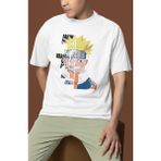 Sevbano Naruto Uzumaki Baskılı Unisex Oversize Naruto Anime Dizi Karakter Tişört - Beyaz - 2XL