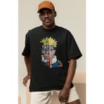 Sevbano Naruto Uzumaki Baskılı Unisex Oversize Naruto Anime Dizi Karakter Tişört - Siyah