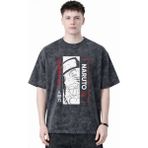 Sevbano Naruto Uzumaki Jinchuriki Anime Baskılı Unisex Oversize Eskitme Yıkamalı Tişört - Siyah - 3XL