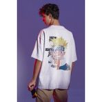 Sevbano Naruto Uzumaki Sırt Baskılı Unisex Oversize Anime Tişört - Beyaz - XL