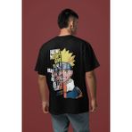 Sevbano Naruto Uzumaki Sırt Baskılı Unisex Oversize Anime Tişört - Siyah - 3XL