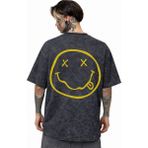 Sevbano Nirvana Rock Metal Müzik Grubu Sırt Baskılı Unisex Oversize Eskitme Yıkamalı Tişört - Siyah - XL