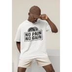 Sevbano No Pain No Gain Gym Fitness Temalı Oversize Tişört - Beyaz - 2XL