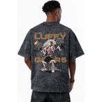 Sevbano One Piece Monkey D. Luffy Gear 5 Fitness Gym Anime Baskılı Unisex Oversize Eskitme Yıkamalı Tişört - Siyah - XL