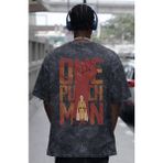 Sevbano One Punch Man Saitama Anime Baskılı Unisex Oversize Eskitme Yıkamalı Tişört - Siyah - 3XL