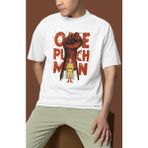 Sevbano One Punch Man Saitama Baskılı Unisex Oversize Anime Dizi Karakter Tişört - Beyaz - 3XL