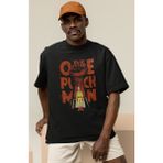 Sevbano One Punch Man Saitama Baskılı Unisex Oversize Anime Dizi Karakter Tişört - Siyah - 2XL