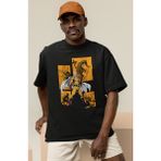 Sevbano One Punch Man Saitama Baskılı Unisex Oversize Anime Dizi Karakter Tişört - Siyah - XS