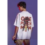 Sevbano One Punch Man Sırt Baskılı Unisex Oversize Anime Tişört - Beyaz - 4XL