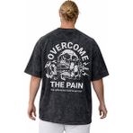 Sevbano Overcome The Pain Fitness Bodybuilding Sporcu Sırt Baskılı Unisex Oversize Yıkamalı Tişört - Siyah - 3XL