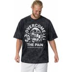 Sevbano Overcome The Pain Fitness Gym Bodybuilding Sporcu Baskılı Unisex Oversize Vintage Yıkamalı Tişört - Siyah - 2XL