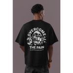 Sevbano Overcome The Pain Sporcu Fitness Sırt Baskılı Unisex Oversize Bodybuilding Tişört - Siyah - 3XL
