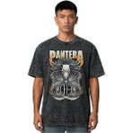 Sevbano Pantera Rock Metal Müzik Grubu Ön Baskılı Unisex Oversize Vintage Yıkamalı Tişört - Siyah - 4XL