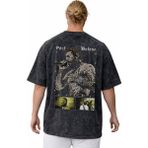Sevbano Post Malone Rapper Şarkıcı Sırt Baskılı Unisex Oversize Vintage Yıkamalı Tişört - Siyah - 3XL