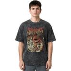 Sevbano Slipknot Rock Metal Müzik Grubu Ön Baskılı Unisex Oversize Vintage Yıkamalı Tişört - Siyah - XS