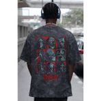 Sevbano Slipknot Rock Metal Müzik Grubu Sırt Baskılı Unisex Oversize Eskitme Yıkamalı Tişört - Siyah
