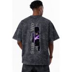 Sevbano Solo Leveling Sung Jin Woo Arise Anime Anime Baskılı Unisex Oversize Vintage Yıkamalı Tişört - Siyah - 4XL