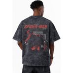 Sevbano Spider-Man Süper Kahraman Örümcek Adam Baskılı Unisex Oversize Vintage Yıkamalı Tişört - Siyah - 4XL