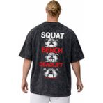 Sevbano Squat Bench Deadlift Bodybuilding Fitness Sırt Baskılı Unisex Oversize Vintage Yıkamalı Tişört - Siyah - 4XL