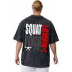 Sevbano Squat Bench Deadlift Fitness Bodybuilding Sporcu Baskılı Unisex Oversize Vintage Yıkamalı Tişört - Siyah - 4XL