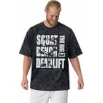 Sevbano Squat Bench Deadlift Fitness Bodybuilding Sporcu Baskılı Unisex Oversize Vintage Yıkamalı Tişört - Siyah - XS