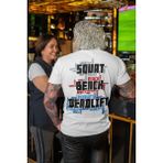 Sevbano Squat Bench Deadlift Sırt Baskılı Unisex Oversize Sporcu Fitness Gym Tişört - Beyaz