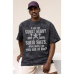 Sevbano Squat Fitness Gym Bodybuilding Sporcu Baskılı Unisex Oversize Vintage Yıkamalı Tişört - Siyah - XS