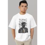 Sevbano Tasarım 2pac Rapper Şarkıcı Tupac Baskılı Unisex Oversize Tişört - Beyaz - 2XL