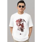 Sevbano Tasarım 2pac Rapper Şarkıcı Tupac Baskılı Unisex Oversize Tişört - Beyaz - XL