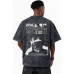Sevbano Tasarım 2pac Tupac Amaru Shakur Şarkıcı Rapper Baskılı Unisex Oversize Eskitme Yıkamalı Tişört - Siyah - XS