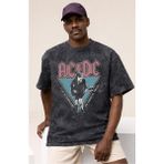 Sevbano Tasarım Ac Dc Rock Metal Müzik Grubu Baskılı Unisex Oversize Vintage Yıkamalı Tişört - Siyah - 2XL