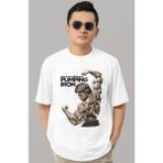 Sevbano Tasarım Arnold Pumping Iron Bodybuilding Fitness Sporcu Baskılı Unisex Oversize Tişört - Beyaz - 2XL