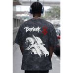 Sevbano Tasarım Berserk Guts Anime Sırt Baskılı Unisex Oversize Eskitme Yıkamalı Tişört - Siyah - 4XL