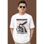 Sevbano Tasarım Berserk Guts Baskılı Unisex Oversize Anime Dizi Karakter Tişört - Beyaz - XL