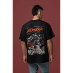 Sevbano Tasarım Berserk Guts Sırt Baskılı Unisex Oversize Anime Karakter Tişört - Siyah - XS