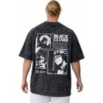 Sevbano Tasarım Black Clover Anime Sırt Baskılı Unisex Oversize Vintage Yıkamalı Tişört - Siyah - 2XL