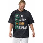 Sevbano Tasarım Bodybuilding Fitness Gym Sporcu Baskılı Unisex Oversize Vintage Yıkamalı Tişört - Siyah - XS