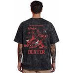 Sevbano Tasarım Dexter Dizi Sırt Baskılı Unisex Oversize Vintage Yıkamalı Tişört - Siyah - 3XL
