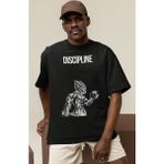Sevbano Tasarım Disiplin Anime Fitness Bodybuilding Sporcu Gym Baskılı Unisex Oversize Tişört - Siyah - 2XL