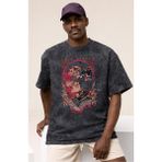 Sevbano Tasarım Eren Yeager Attack On Titan Anime Baskılı Unisex Oversize Vintage Yıkamalı Tişört - Siyah - XL