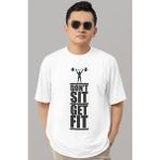 Sevbano Tasarım Fitness Bodybuilding Sporcu Gym Baskılı Unisex Oversize Tişört - Beyaz - XL