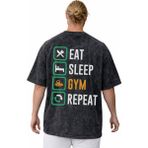 Sevbano Tasarım Fitness Gym Bodybuilding Sporcu Sırt Baskılı Unisex Oversize Vintage Yıkamalı Tişört - Siyah - 3XL