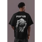 Sevbano Tasarım Focus Bodybuilding Fitness Sırt Baskılı Unisex Oversize Sporcu Tişört - Siyah - XS