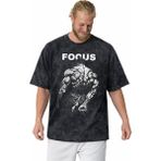 Sevbano Tasarım Focus Bodybulding Fitness Gym Sporcu Baskılı Unisex Oversize Vintage Yıkamalı Tişört - Siyah - XS