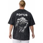 Sevbano Tasarım Focus Yazılı Gym Bodybuilding Fitness Baskılı Unisex Oversize Vintage Yıkamalı Tişört - Siyah